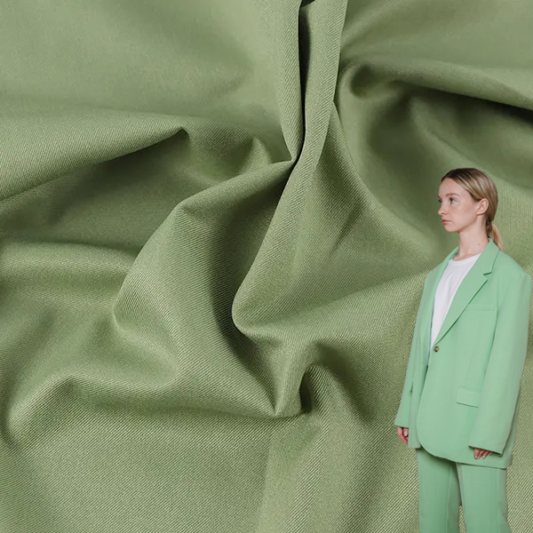 Polyester-Rayon-Spandex-Green-Twill-Stretch-Woven-Women-Wear-Fabric